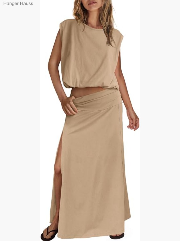 Sleeveless Tank Top And Flowy Maxi Skirt 2 Piece Set Loose Pull On Summer Outfit